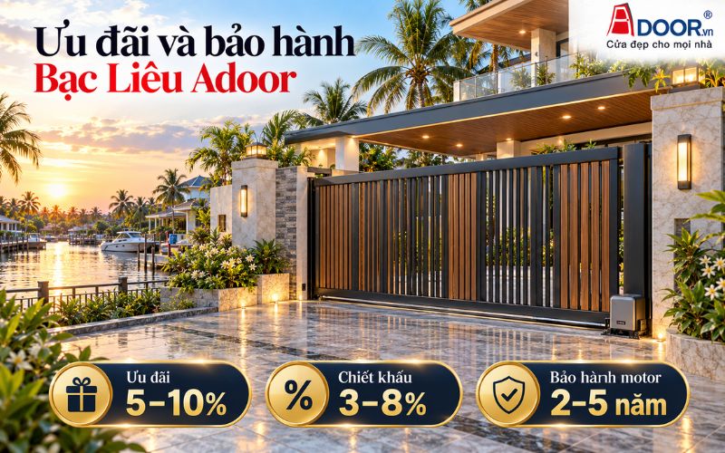 Cổng tự động tại Bạc Liêu – Ưu đãi 5–10%, chiết khấu 3–8% và bảo hành motor 2–5 năm