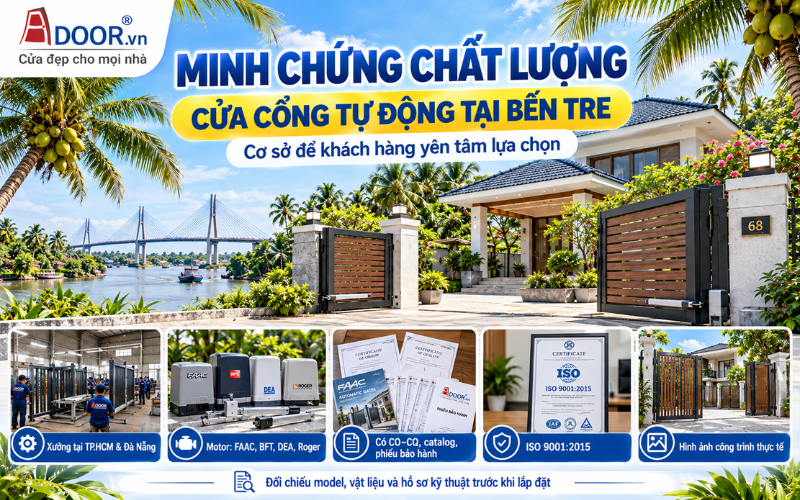 Giá cổng tự động tại Bến Tre – Xưởng gia công, hồ sơ chất lượng và mẫu cổng