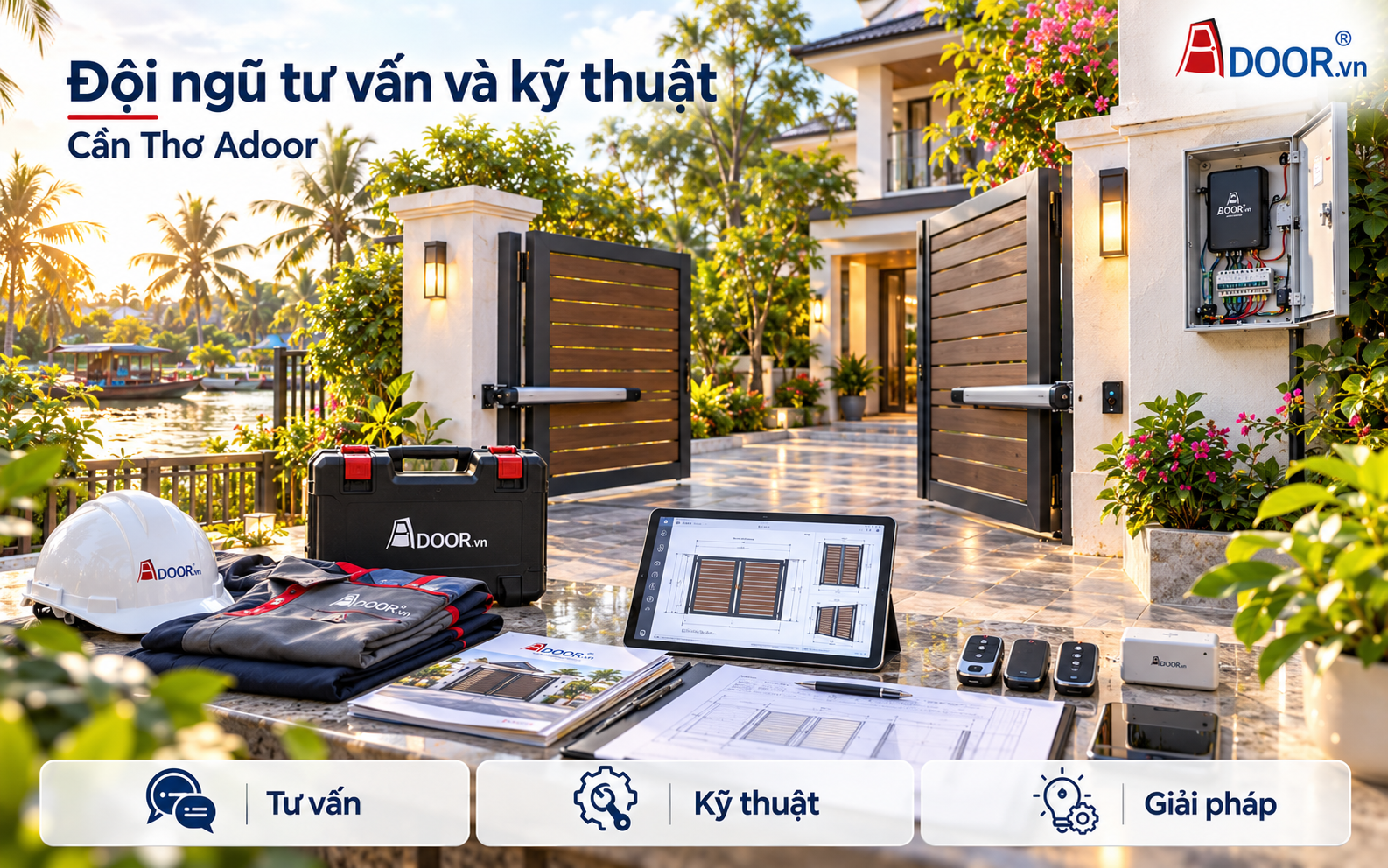 Cổng tự động tại An Giang – Hình minh họa thiết bị tư vấn kỹ thuật và giải pháp lắp đặt Adoor