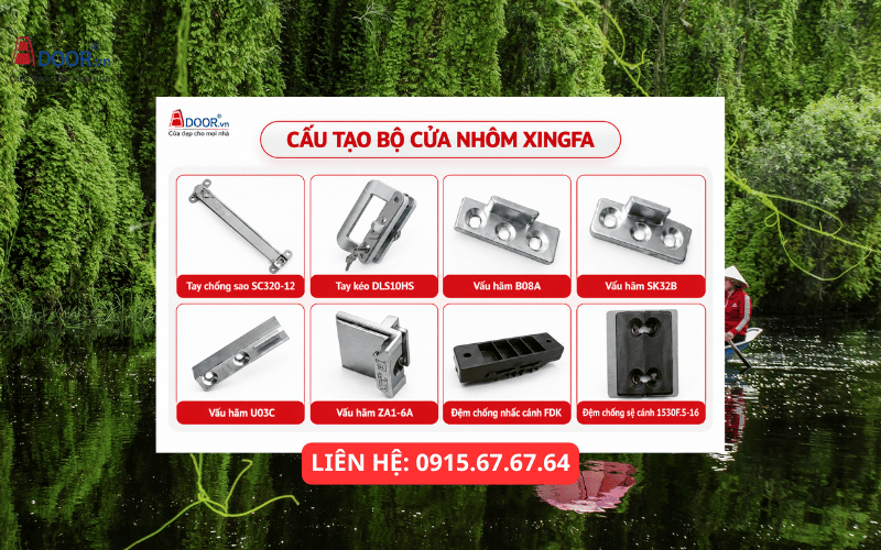 Cửa nhôm Xingfa Long An - Phụ kiện cấu tạo cửa nhôm Xingfa