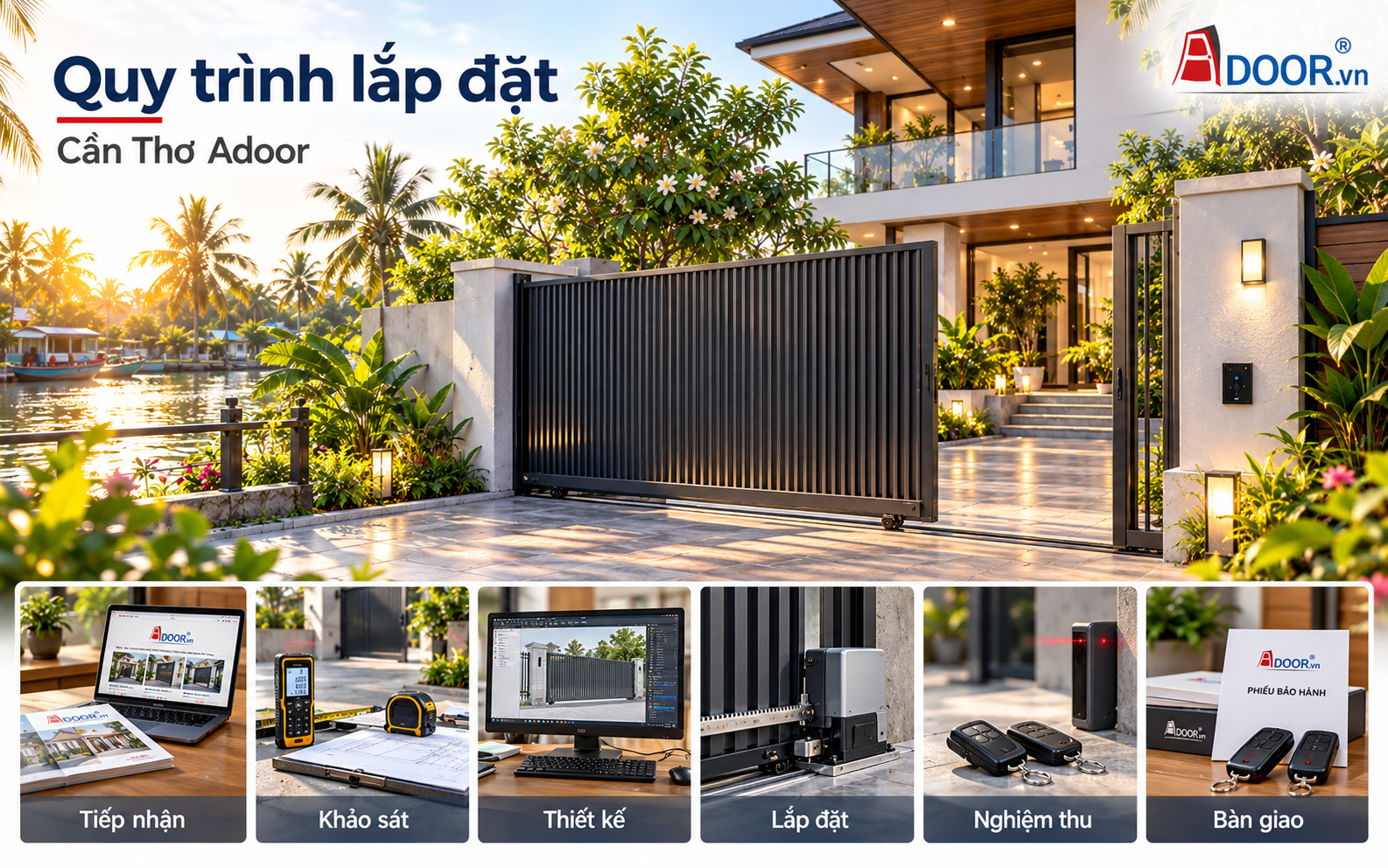 Cổng tự động tại An Giang – Quy trình thi công và bàn giao cổng Adoor