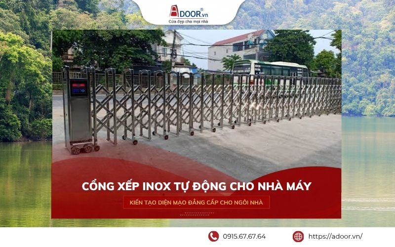 Cổng xếp inox tự động cho nhà máy