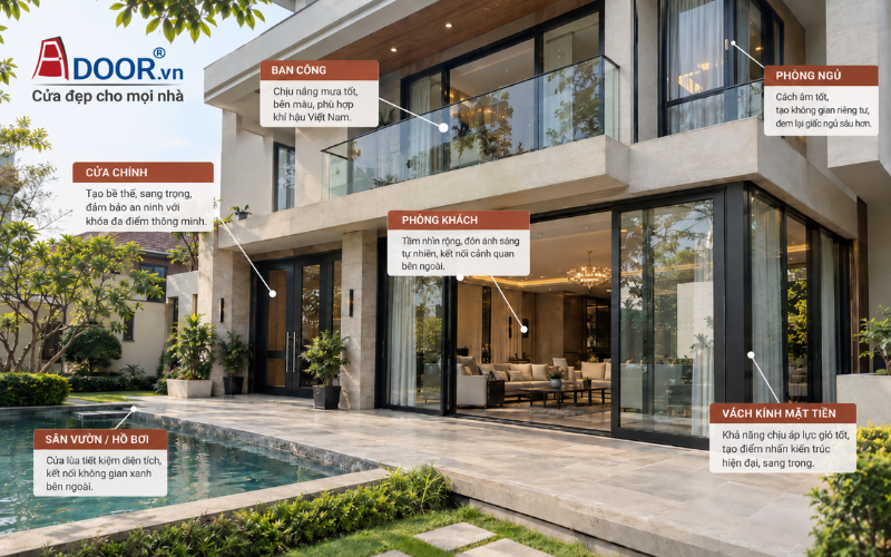 Cửa nhôm MaxPro ứng dụng linh hoạt trong từng không gian biệt thự Cửa nhôm MaxPro ứng dụng linh hoạt trong từng không gian biệt thự