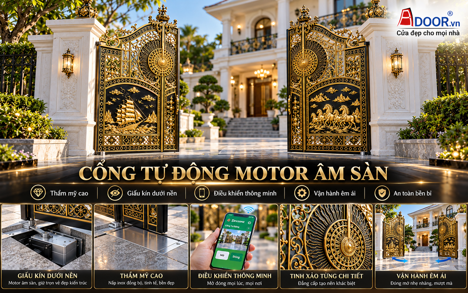 Cổng tự động tại Hà Nội sử dụng motor âm sàn Adoor