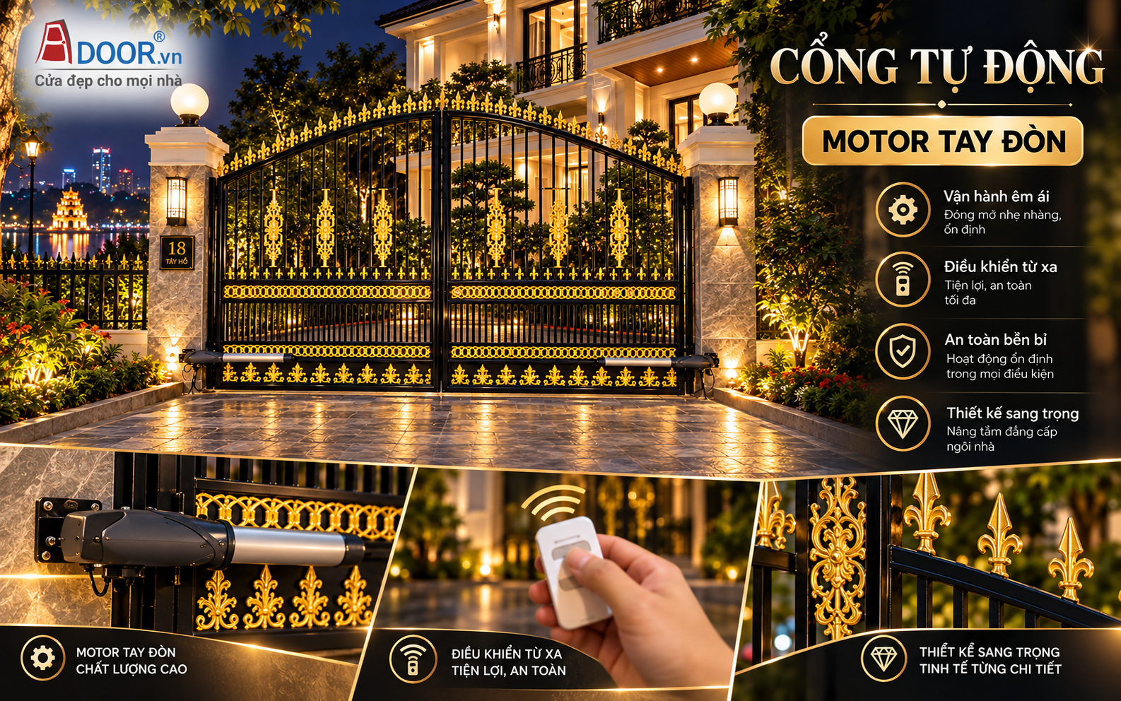 Cổng tự động tại Hà Nội sử dụng motor tay đòn Adoor